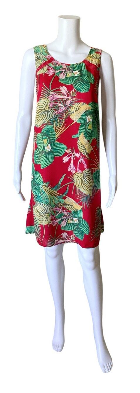 Roxy Dress Womens Medium Red Tropical Floral Sleeveless Shift Side Zip
